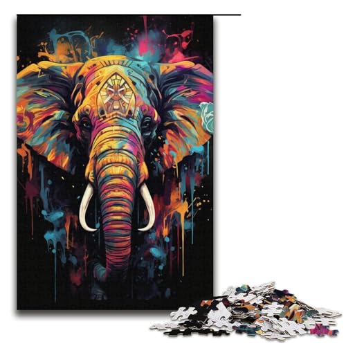 1000-teiliges Puzzle für Erwachsene Fantasie-Puzzle mit Buntem Elefantenmotiv für Kinder Holzpuzzle Lernspiel für Erwachsene 1000 Teile (38 x 26 cm) von mowenbingpeng