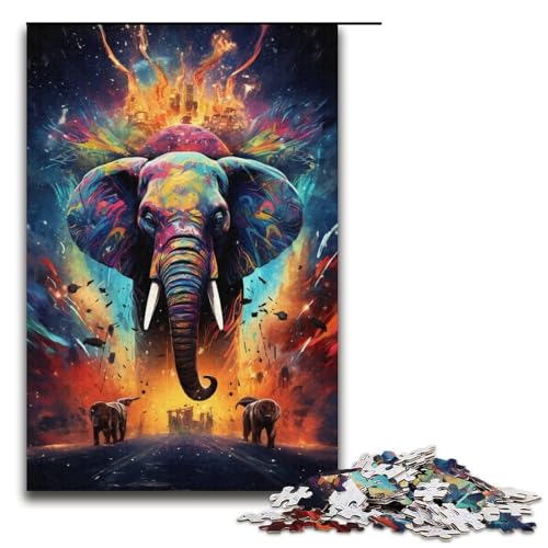 1000-teiliges Puzzle für Erwachsene Fantasie-Puzzle mit Buntem Elefantenmotiv praktisches Spiel 1000 Teile (38 x 26 cm) von mowenbingpeng