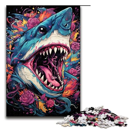 1000-teiliges Puzzle für Erwachsene Fantasie-Puzzle mit Buntem Hai Lernspiel Herausforderung Spielzeug Kunstwerk Geschenk 1000 Teile (75 x 50 cm) von mowenbingpeng