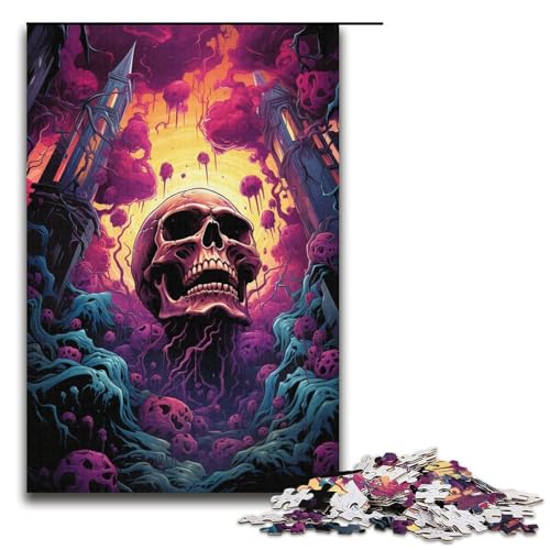 1000-teiliges Puzzle für Erwachsene Fantasie-Puzzle mit Buntem Totenkopf Holzpuzzle anspruchsvolles Spiel 1000 Teile (38 x 26 cm) von mowenbingpeng