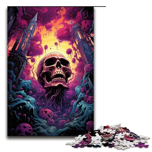1000-teiliges Puzzle für Erwachsene Fantasie-Puzzle mit Buntem Totenkopf Holzpuzzle anspruchsvolles Spiel 1000 Teile (75 x 50 cm) von mowenbingpeng
