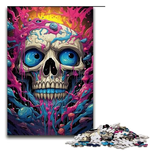 1000-teiliges Puzzle für Erwachsene Fantasie-Puzzle mit Buntem Totenkopf praktisches Spiel 1000 Teile (75 x 50 cm) von mowenbingpeng