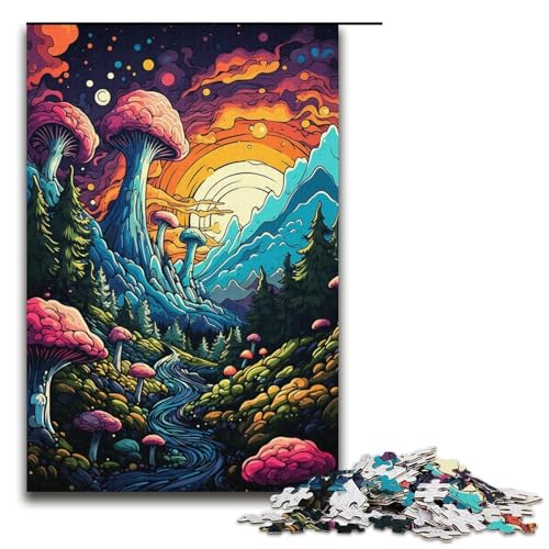 1000-teiliges Puzzle für Erwachsene Fantasie-Puzzle mit bunten Pilzen praktisches Spiel 1000 Teile (38 x 26 cm) von mowenbingpeng