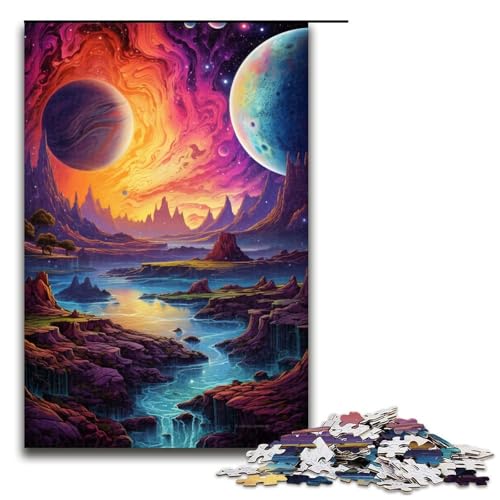 1000-teiliges Puzzle für Erwachsene Fantasie-Puzzle mit farbenfrohen Planeten praktisches Spiel 1000 Teile (75 x 50 cm) von mowenbingpeng