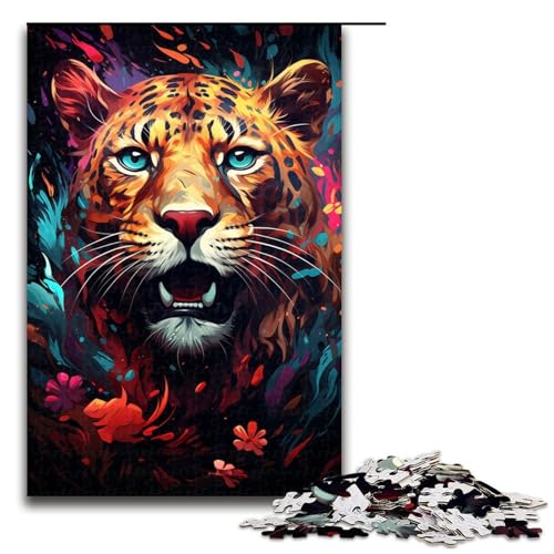 1000-teiliges Puzzle für Erwachsene Fantasie bunter Leopard Puzzle für Lernspiele Herausforderung Spielzeug Kunstwerk Geschenk 1000 Teile (75 x 50 cm) von mowenbingpeng
