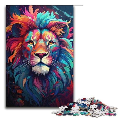 1000-teiliges Puzzle für Erwachsene Fantasie bunter Löwe Holzpuzzle Lernspiel für Erwachsene Herausforderungsspielzeug 1000 Teile (38 x 26 cm) von mowenbingpeng