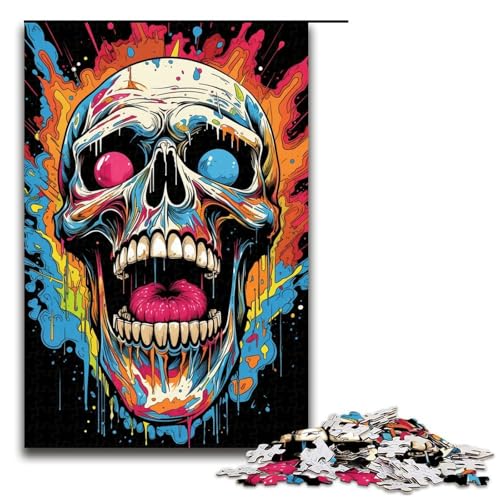 1000-teiliges Puzzle für Erwachsene Fantasie bunter Totenkopf Holzpuzzle Lernspiel für Erwachsene Herausforderungsspielzeug 1000 Teile (75 x 50 cm) von mowenbingpeng