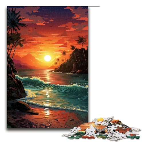 1000-teiliges Puzzle für Erwachsene Fantasy-Strand bei Sonnenuntergang Puzzles für Erwachsene Holzpuzzle anspruchsvolles Spiel 1000 Teile (75 x 50 cm) von mowenbingpeng