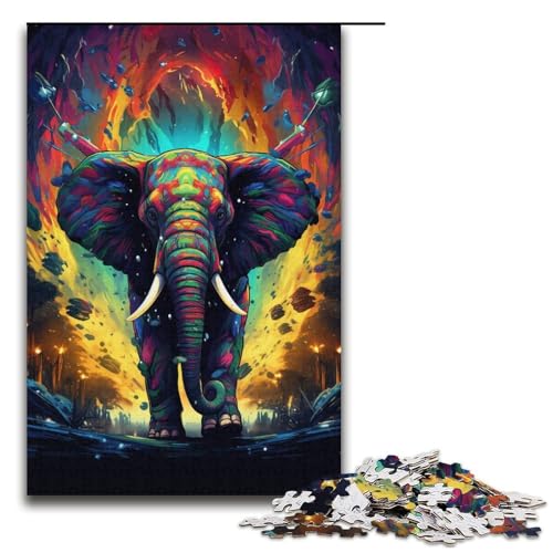 1000-teiliges Puzzle für Erwachsene Farbiger Elefant Holzpuzzle Lernspiel für Erwachsene Herausforderungsspielzeug 1000 Teile (38 x 26 cm) von mowenbingpeng