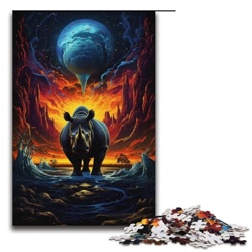 1000-teiliges Puzzle für Erwachsene Farbiges Nashorn-Puzzle praktisches Spiel 1000 Teile (38 x 26 cm) von mowenbingpeng