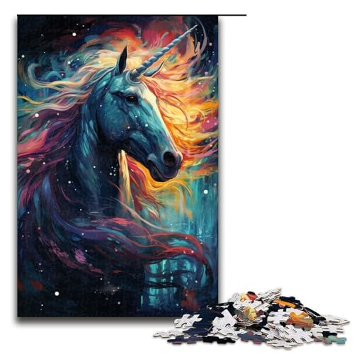1000-teiliges Puzzle für Erwachsene Farbmalerei Einhorn-Puzzle praktisches Spiel 1000 Teile (75 x 50 cm) von mowenbingpeng