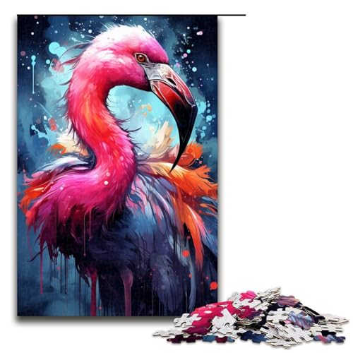 1000-teiliges Puzzle für Erwachsene Farbmalerei Flamingo-Puzzles für Erwachsene Holzpuzzle anspruchsvolles Spiel 1000 Teile (75 x 50 cm) von mowenbingpeng
