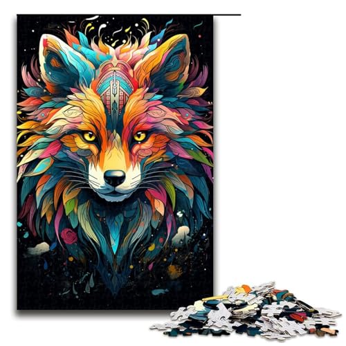 1000-teiliges Puzzle für Erwachsene Farbmalerei Fuchs Holzpuzzle Lernspiel für Erwachsene Herausforderungsspielzeug 1000 Teile (75 x 50 cm) von mowenbingpeng