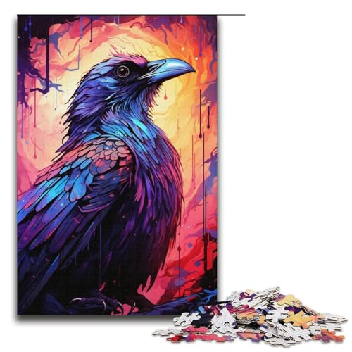1000-teiliges Puzzle für Erwachsene Farbmalerei Krähe Holzpuzzle Lernspiel für Erwachsene Herausforderungsspielzeug 1000 Teile (38 x 26 cm) von mowenbingpeng