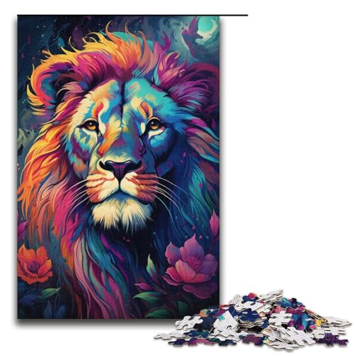 1000-teiliges Puzzle für Erwachsene Farbmalerei Löwe Holzpuzzle Lernspiel für Erwachsene Herausforderungsspielzeug 1000 Teile (38 x 26 cm) von mowenbingpeng