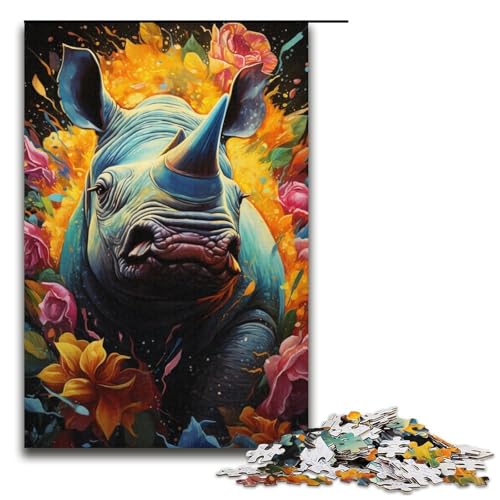 1000-teiliges Puzzle für Erwachsene Farbmalerei Nashorn-Puzzle für Lernspiele Herausforderung Spielzeug Kunstwerk Geschenk 1000 PCS (38 x 26 cm) von mowenbingpeng
