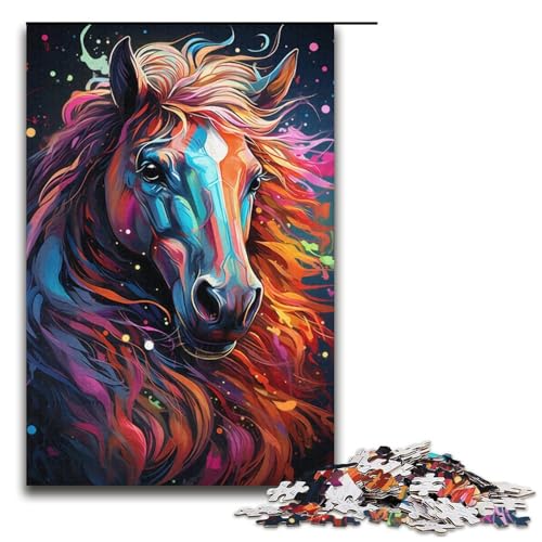 1000-teiliges Puzzle für Erwachsene Farbmalerei Pferd Holzpuzzle Lernspiel für Erwachsene Herausforderungsspielzeug 1000 Teile (38 x 26 cm) von mowenbingpeng