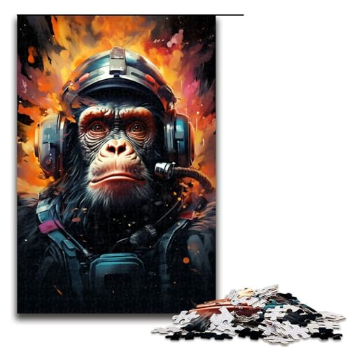 1000-teiliges Puzzle für Erwachsene Farbmalerei Pilot-Orang-Utan-Puzzle für Erwachsene Holzpuzzle anspruchsvolles Spiel 1000 Teile (75 x 50 cm) von mowenbingpeng