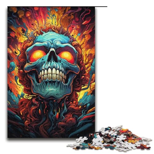 1000-teiliges Puzzle für Erwachsene Farbmalerei Totenkopf Holzpuzzle Lernspiel für Erwachsene Herausforderungsspielzeug 1000 Teile (38 x 26 cm) von mowenbingpeng