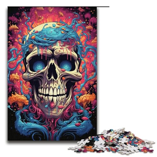 1000-teiliges Puzzle für Erwachsene Farbmalerei Totenkopf-Puzzle für Erwachsene Holzpuzzle anspruchsvolles Spiel 1000 Teile (38 x 26 cm) von mowenbingpeng