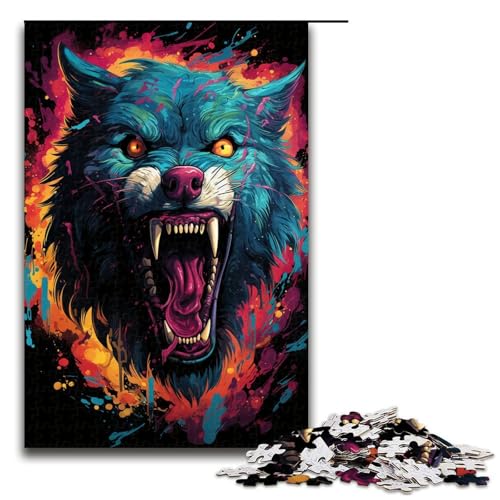 1000-teiliges Puzzle für Erwachsene Farbmalerei Wildwolf-Puzzle für Kinder Holzpuzzle Lernspiel für Erwachsene 1000 Teile (75 x 50 cm) von mowenbingpeng
