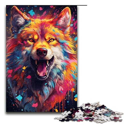 1000-teiliges Puzzle für Erwachsene Farbmalerei Wolfspuzzle für Lernspiele Herausforderung Spielzeug Kunstwerk Geschenk 1000 PCS (75 x 50 cm) von mowenbingpeng
