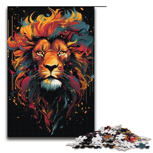 1000-teiliges Puzzle für Erwachsene Farbmalerei eines Löwen Holzpuzzle Lernspiel für Erwachsene Herausforderungsspielzeug 1000 Teile (38 x 26 cm) von mowenbingpeng