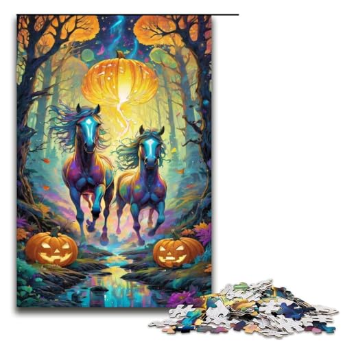 1000 teiliges Puzzle für Erwachsene Halloween Pferd Holzpuzzle für Erwachsene und Kinder Stressabbau Tool 1000 PCS (75 x 50 cm) von mowenbingpeng