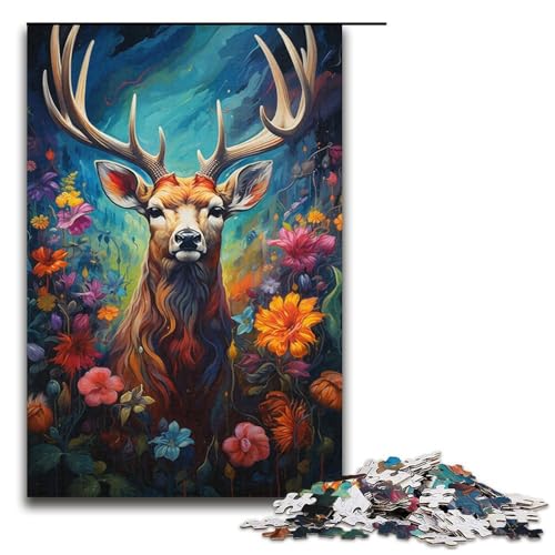 1000-teiliges Puzzle für Erwachsene Hirsch buntes psychedelisches Puzzle für Kinder Holzpuzzle Lernspiel für Erwachsene 1000 Teile (38 x 26 cm) von mowenbingpeng