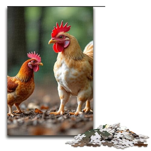 1000-teiliges Puzzle für Erwachsene Hühner und Hunde kennen Sich Puzzle für Erwachsene Holzpuzzle anspruchsvolles Spiel 1000 Teile (75 x 50 cm) von mowenbingpeng