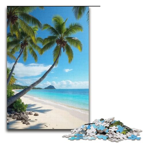 1000-teiliges Puzzle für Erwachsene Kokosnussbäume am Meer Puzzle für Erwachsene Holzpuzzle anspruchsvolles Spiel 1000 Teile (38 x 26 cm) von mowenbingpeng