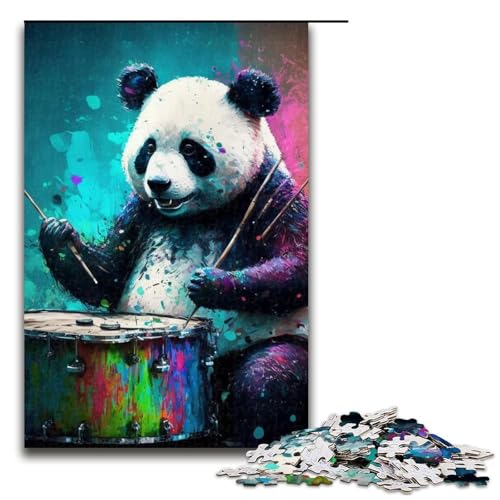 1000-teiliges Puzzle für Erwachsene Panda spielt Trommel lustiges Puzzle für die ganze Familie mit passendem Poster und Quizblatt 1000 Teile (75 x 50 cm) von mowenbingpeng
