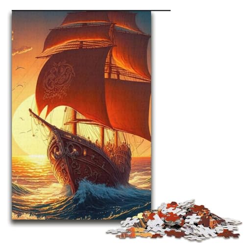 1000-teiliges Puzzle für Erwachsene Piratenboot-Puzzlespiel perfekte Dekoration für Teenager ab 14 Jahren 1000 Teile (38 x 26 cm) von mowenbingpeng