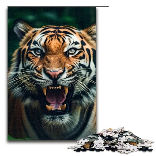 1000-teiliges Puzzle für Erwachsene Porträt eines Tigers Holzpuzzle Lernspiel für Erwachsene Herausforderungsspielzeug 1000 Teile (75 x 50 cm) von mowenbingpeng