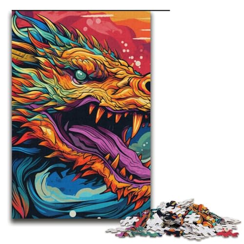 1000-teiliges Puzzle für Erwachsene Psychedelic Art Dragon Puzzle Hands-on-Spiel 1000 Teile (38 x 26 cm) von mowenbingpeng