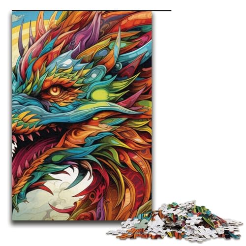 1000-teiliges Puzzle für Erwachsene Psychedelic Art Dragon Puzzle Hands-on-Spiel 1000 Teile (38 x 26 cm) von mowenbingpeng