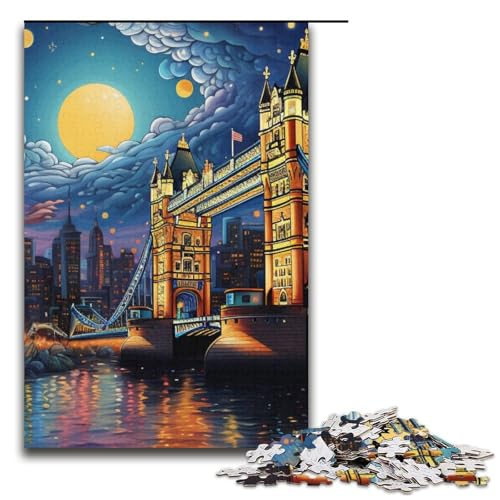 1000-teiliges Puzzle für Erwachsene Psychedelische London Bridge bei Nacht Puzzle für Lernspiele Herausforderung Spielzeug Kunstwerk Geschenk 1000 Teile (38 x 26 cm) von mowenbingpeng