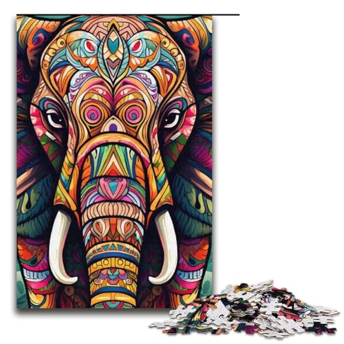 1000-teiliges Puzzle für Erwachsene Psychedelischer Elefant Puzzle für Lernspiele Herausforderung Spielzeug Kunstwerk Geschenk 1000 Teile (38 x 26 cm) von mowenbingpeng