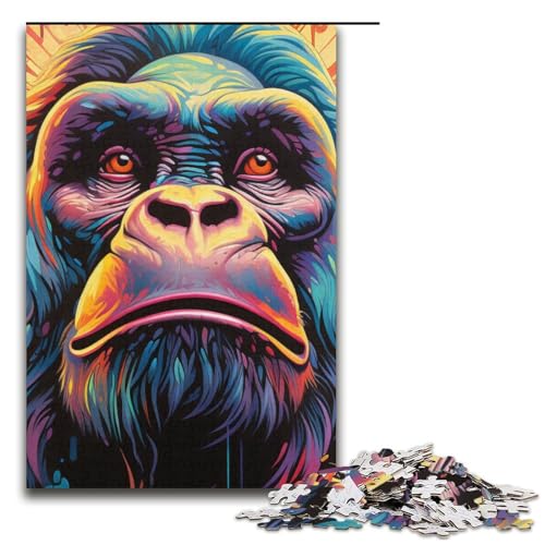 1000-teiliges Puzzle für Erwachsene Psychedelischer Orang-Utan im Dschungel Papierpuzzle Lernspiel für Erwachsene Herausforderungsspielzeug 1000 Teile (38 x 26 cm) von mowenbingpeng