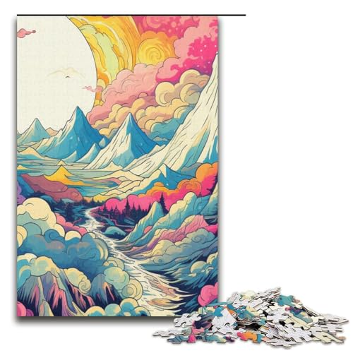 1000-teiliges Puzzle für Erwachsene Psychedelisches Bergmuster-Puzzle Hands-on-Spiel 1000 Teile (38 x 26 cm) von mowenbingpeng
