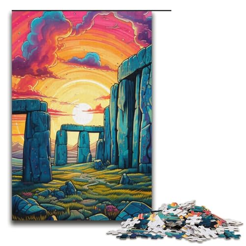 1000-teiliges Puzzle für Erwachsene Psychedelisches Stonehenge bei Nacht Puzzle für Lernspiele Herausforderung Spielzeug Kunstwerk Geschenk 1000 Teile (38 x 26 cm) von mowenbingpeng