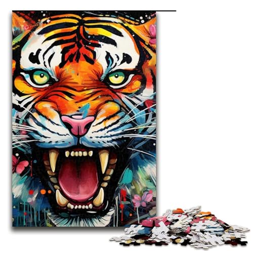 1000-teiliges Puzzle für Erwachsene Psychedelisches Tier-Tiger-Puzzle für Erwachsene Holzpuzzle anspruchsvolles Spiel 1000 Teile (75 x 50 cm) von mowenbingpeng