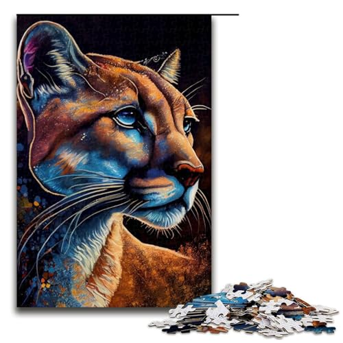 1000-teiliges Puzzle für Erwachsene Puma-Tuschemalerei lustiges Puzzle für die ganze Familie mit passendem Poster und Quizblatt 1000 Teile (75 x 50 cm) von mowenbingpeng