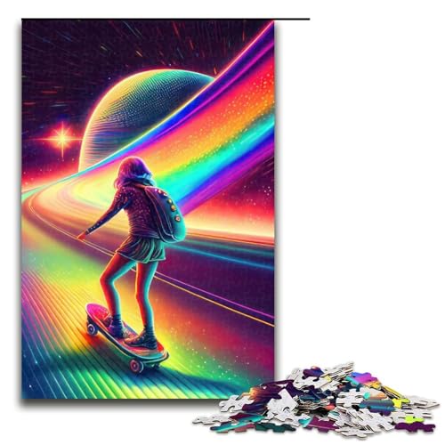 1000-teiliges Puzzle für Erwachsene Regenbogen-Galaxie-Skater Holzpuzzle für Erwachsene und Kinder Stressabbau-Tool 1000 PCS (75 x 50 cm) von mowenbingpeng