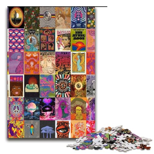 1000-teiliges Puzzle für Erwachsene Retro-psychedelisches Holzpuzzle Lernspiel für Erwachsene Herausforderungsspielzeug 1000 Teile (75 x 50 cm) von mowenbingpeng