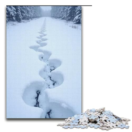 1000-teiliges Puzzle für Erwachsene Schneefuchsspuren Holzpuzzle Lernspiel für Erwachsene Herausforderungsspielzeug 1000 Teile (38 x 26 cm) von mowenbingpeng
