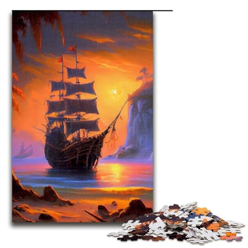 1000-teiliges Puzzle für Erwachsene Segel-Piratenschiff-Puzzle Hands-on-Spiel 1000 Teile (75 x 50 cm) von mowenbingpeng