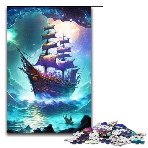 1000-teiliges Puzzle für Erwachsene Segel-Piratenschiff-Puzzle Hands-on-Spiel 1000 Teile (75 x 50 cm) von mowenbingpeng