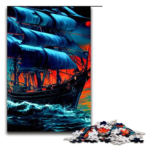 1000-teiliges Puzzle für Erwachsene Segel-Piratenschiff-Puzzle Hands-on-Spiel 1000 Teile (75 x 50 cm) von mowenbingpeng