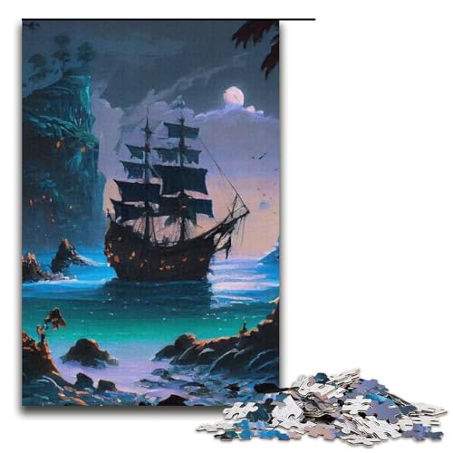 1000-teiliges Puzzle für Erwachsene Segel-Piratenschiff Puzzle für Lernspiele Herausforderung Spielzeug Kunstwerk Geschenk 1000 Teile (38 x 26 cm) von mowenbingpeng